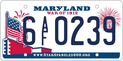 MD license plate 6AF0239