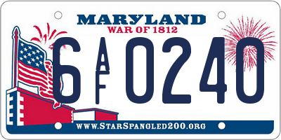 MD license plate 6AF0240