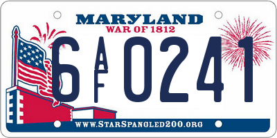 MD license plate 6AF0241