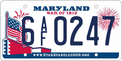 MD license plate 6AF0247