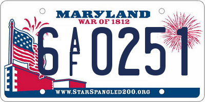 MD license plate 6AF0251