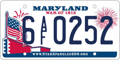 MD license plate 6AF0252
