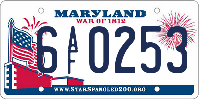 MD license plate 6AF0253