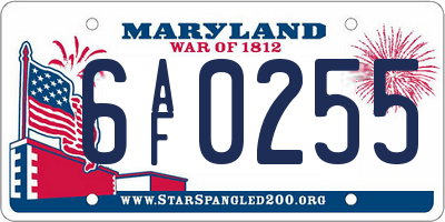 MD license plate 6AF0255