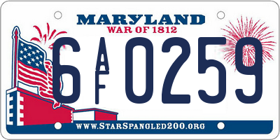 MD license plate 6AF0259