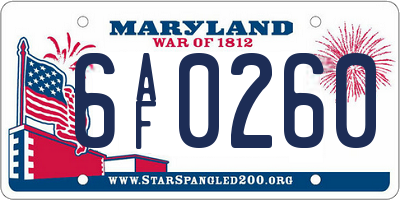 MD license plate 6AF0260