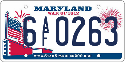MD license plate 6AF0263
