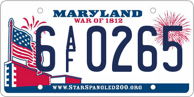 MD license plate 6AF0265