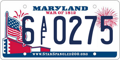 MD license plate 6AF0275