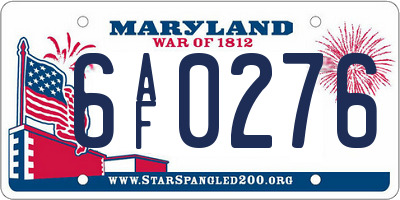 MD license plate 6AF0276