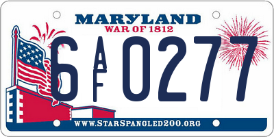 MD license plate 6AF0277