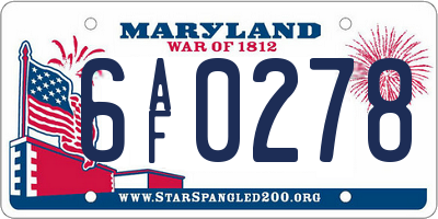 MD license plate 6AF0278