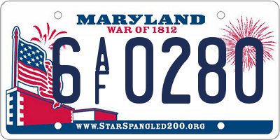 MD license plate 6AF0280