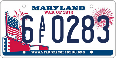 MD license plate 6AF0283