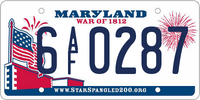 MD license plate 6AF0287