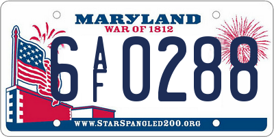 MD license plate 6AF0288