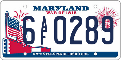 MD license plate 6AF0289