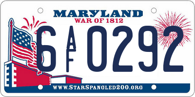 MD license plate 6AF0292
