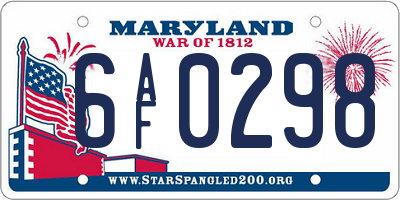 MD license plate 6AF0298