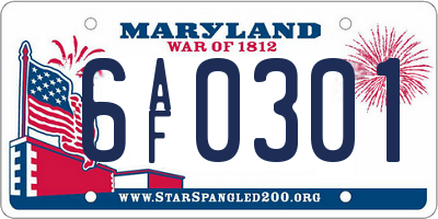 MD license plate 6AF0301