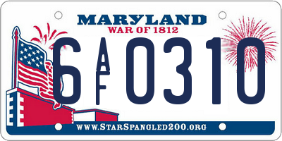 MD license plate 6AF0310