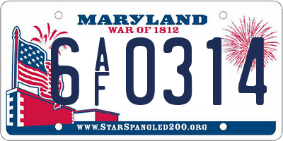 MD license plate 6AF0314