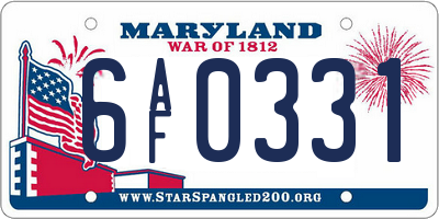 MD license plate 6AF0331