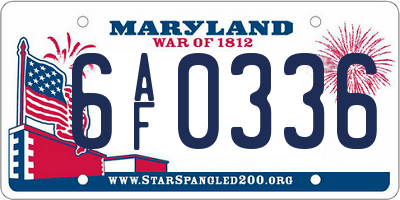 MD license plate 6AF0336