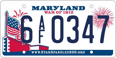 MD license plate 6AF0347