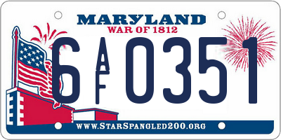 MD license plate 6AF0351