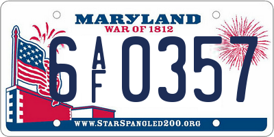 MD license plate 6AF0357