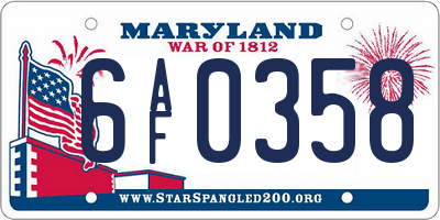 MD license plate 6AF0358