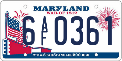 MD license plate 6AF0361