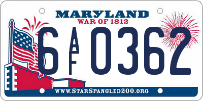MD license plate 6AF0362