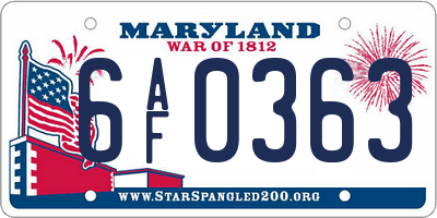 MD license plate 6AF0363