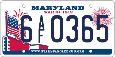 MD license plate 6AF0365