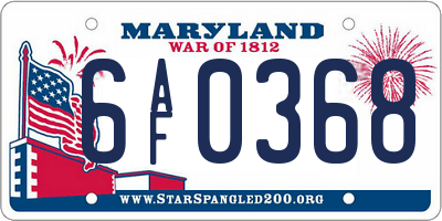 MD license plate 6AF0368
