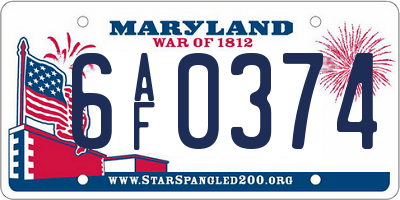 MD license plate 6AF0374
