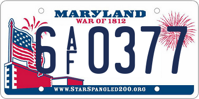 MD license plate 6AF0377