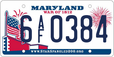 MD license plate 6AF0384