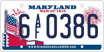 MD license plate 6AF0386