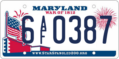 MD license plate 6AF0387