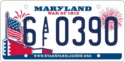 MD license plate 6AF0390