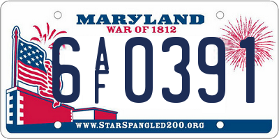 MD license plate 6AF0391