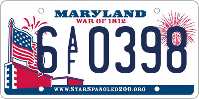 MD license plate 6AF0398