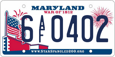 MD license plate 6AF0402
