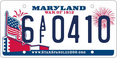 MD license plate 6AF0410