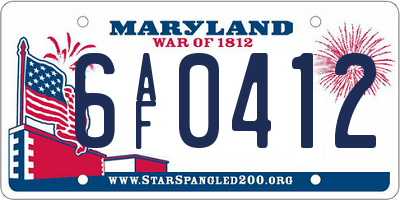 MD license plate 6AF0412