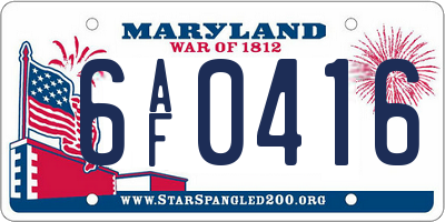 MD license plate 6AF0416