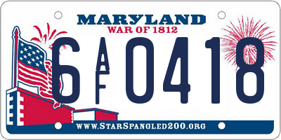 MD license plate 6AF0418